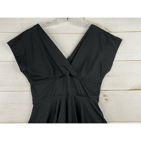 Retrospec'd Dress Sz 10 Black Deep V Stretch Fit & Flare Retro Pinup Vintage - Picture 2 of 9